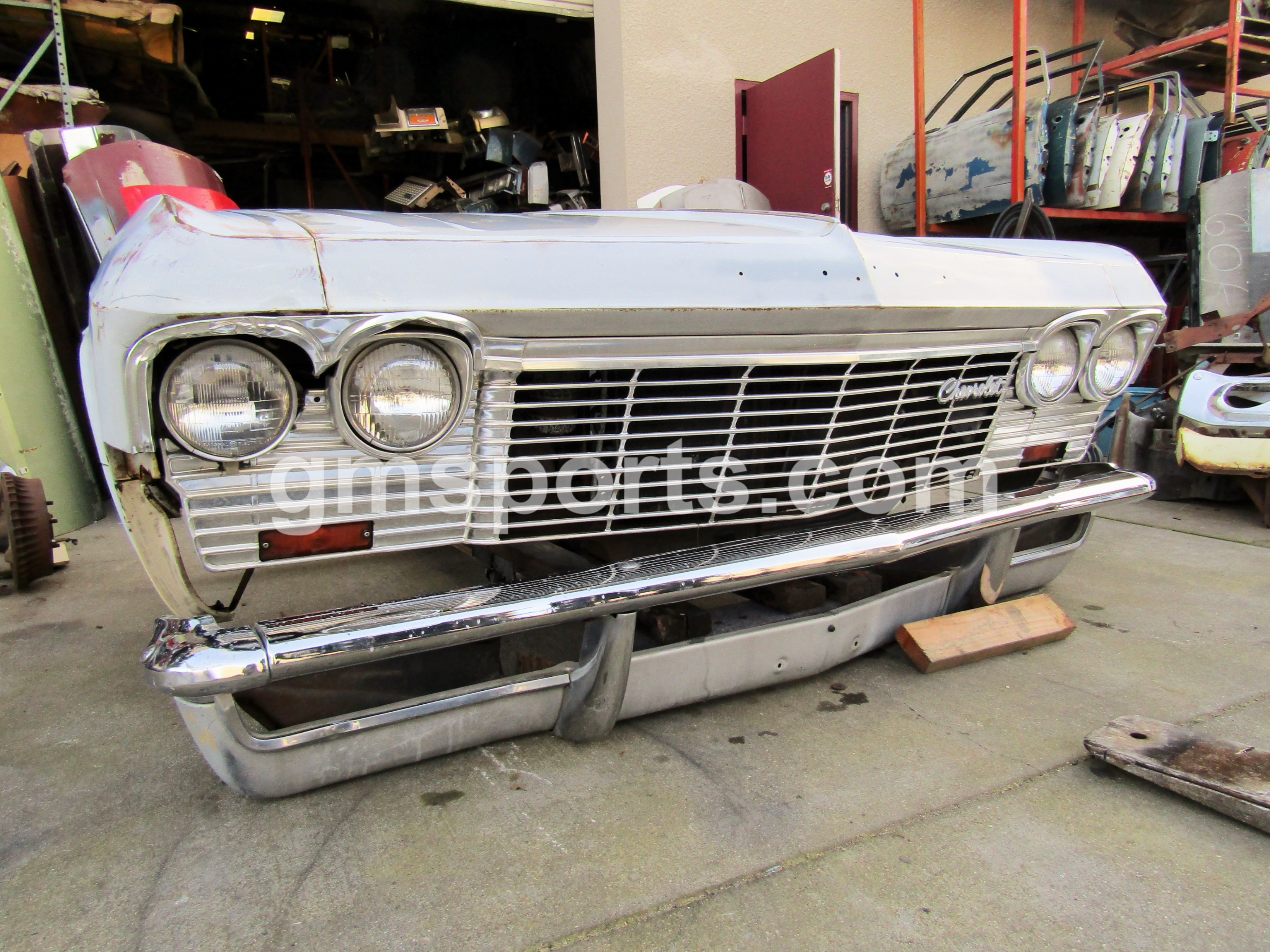 1965, Chevrolet, Impala, header,panel,Front, Clip,left,right,condenser,fender,hood,inner,radiator,core,support,front,bumper,brackets,grill,park,battery,tray,hinges,headlights, lamp,